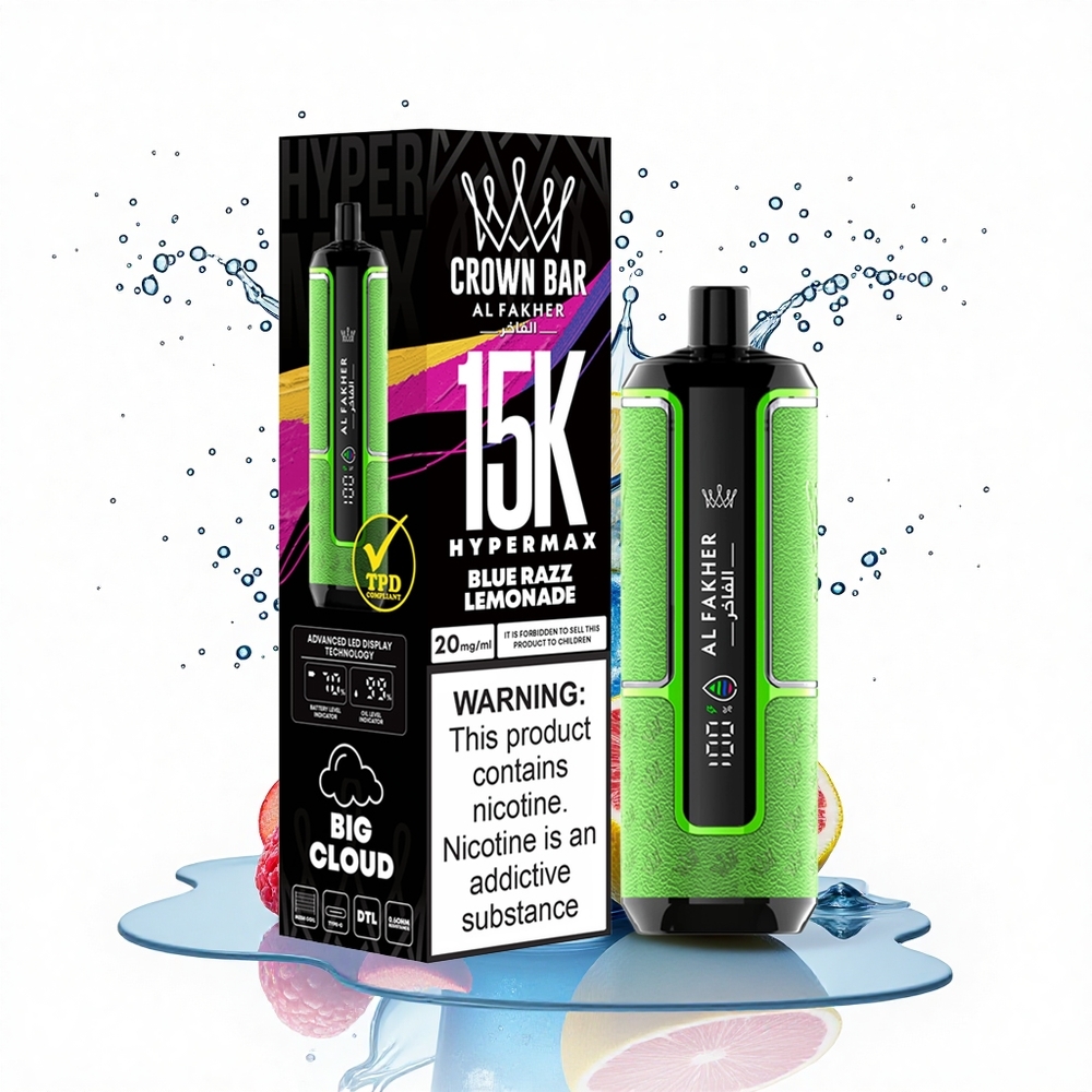 Al Fakher Crown Bar 15K Hypermax Kék Málnás Limonádé 600mAh Típus-C