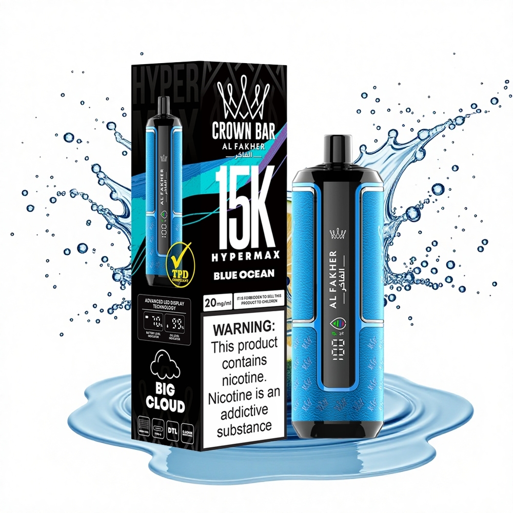 Al Fakher Crown Bar 15K Hypermax Kék Óceán 600mAh Típus-C 22ml Nikotin